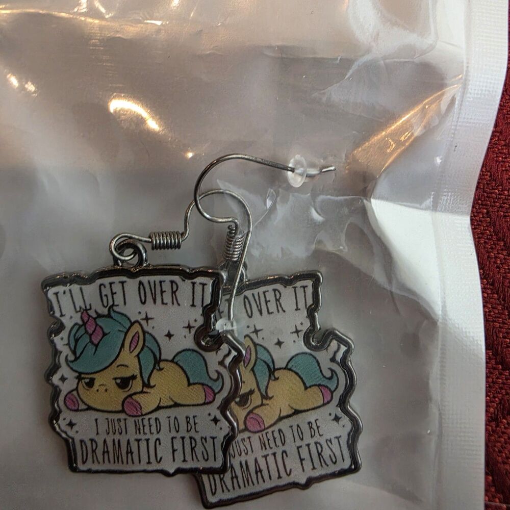 Funny Unicorn Dangle Earrings I’ll Get Over It Dramatic First Enamel Gift
